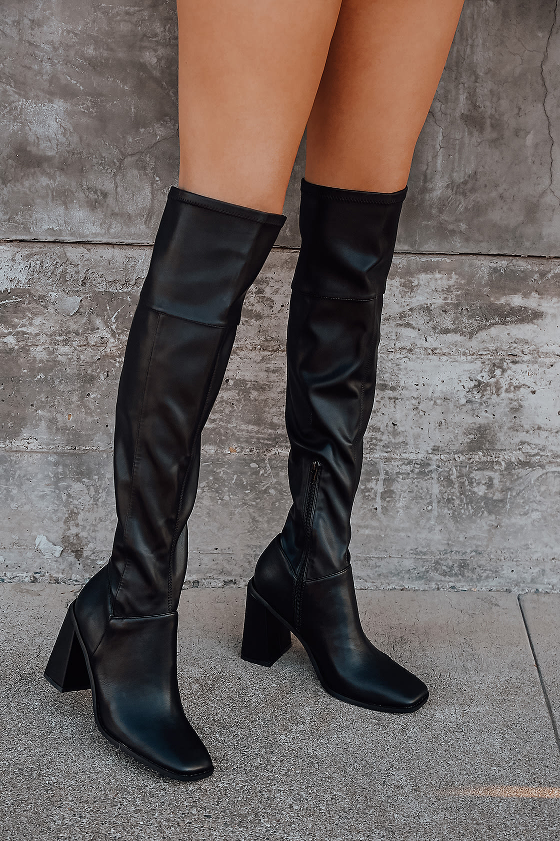 Lulus Valkyrie Black Square Toe Over the Knee Boots