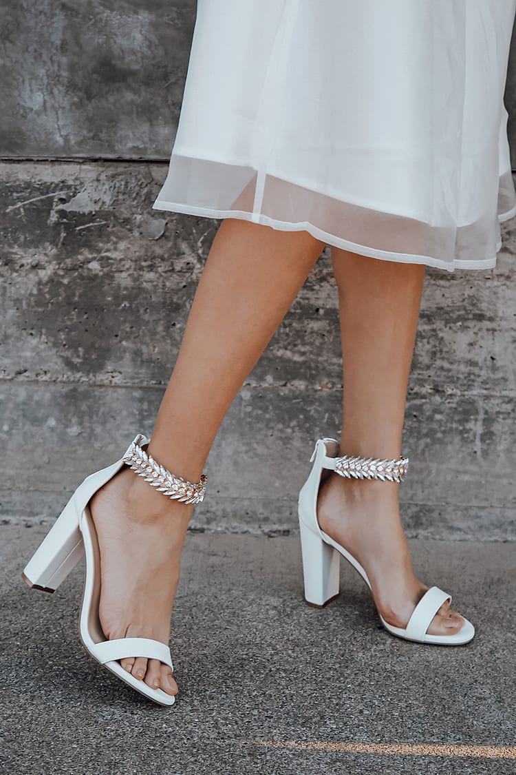 Chic White Heels - High Heel Sandals - Embellished Heels - Lulus