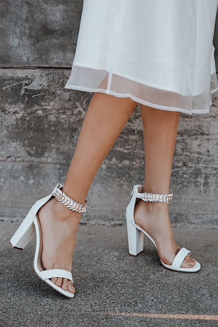 white strappy heels