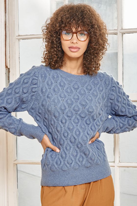 Blue Cable Knit Sweater Pierced Sweater Pullover Sweater Lulus