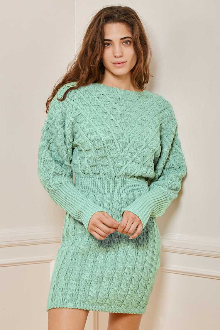 Eternally Cozy Mint Green Balloon Sleeve Sweater Dress