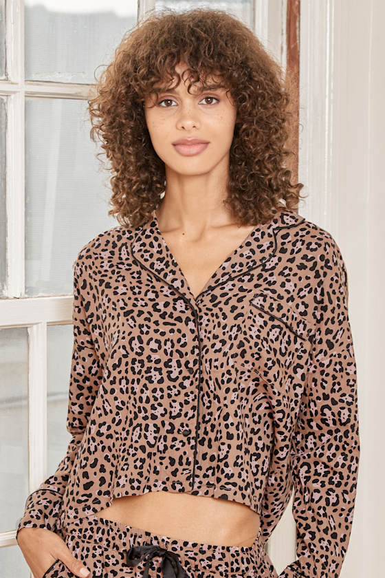 Dream State Tan Leopard Print Two-Piece Pajama Set 9