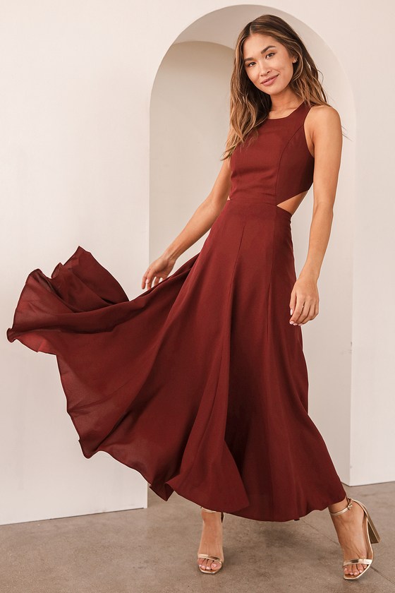 Burgundy Midi Dress - Cutout Dress - Asymmetrical Dress - Lulus