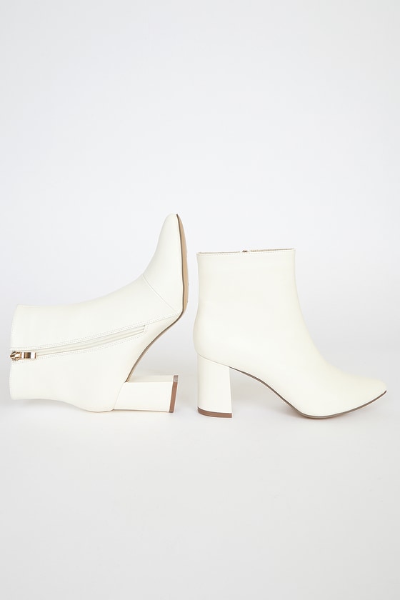 Faux Leather Block Heel Ankle Boots | Leather ankle boots outfit, White  ankle boots, Boots outfit ankle