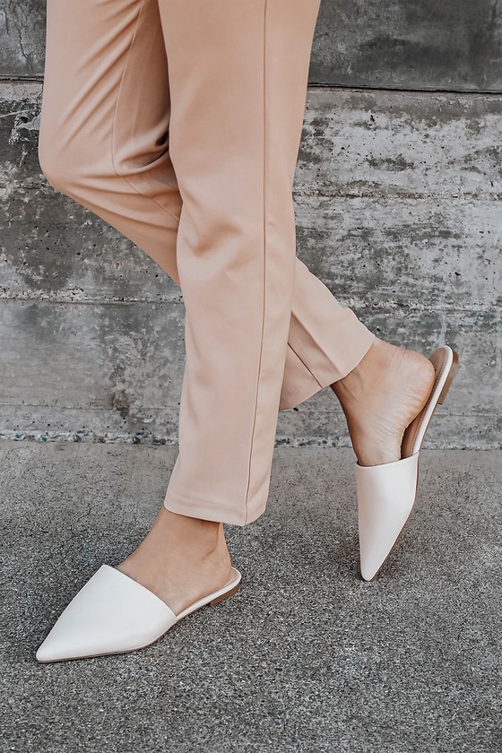 Chic Off White Slides - Pointed Toe Slides - Pointed Toe Mules - Lulus