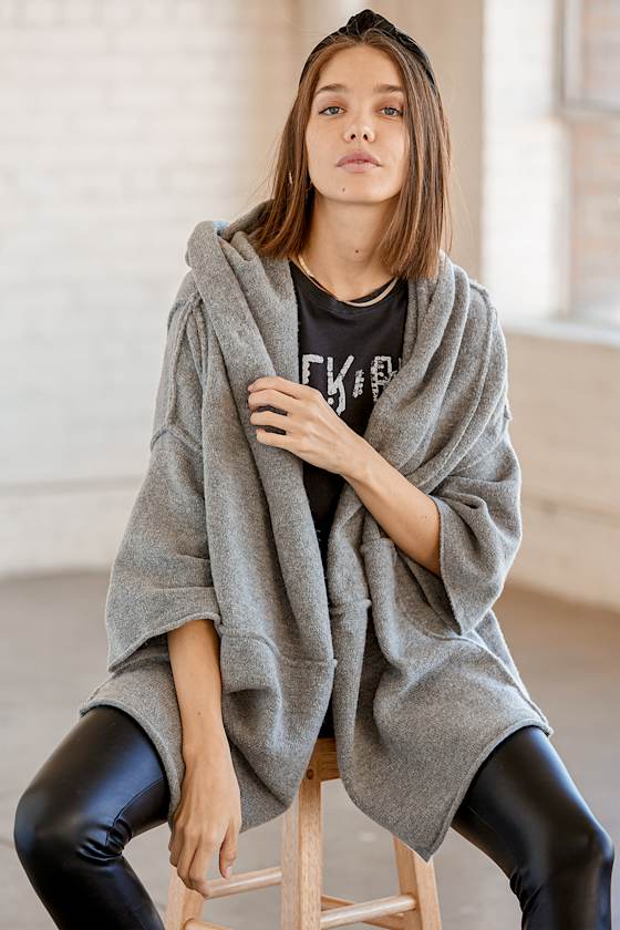 Grey Oversized Cardigan - Hooded Cardigan - Knit Cardigan Sweater
