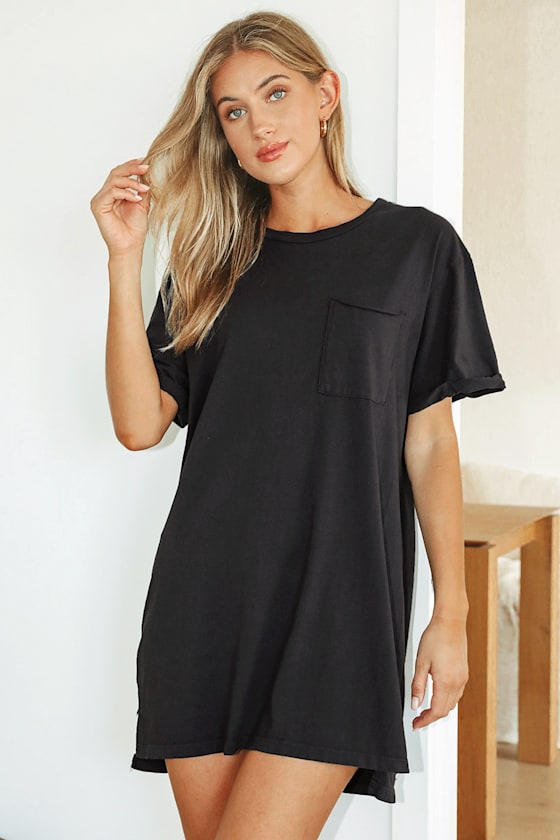 Black TShirt Dress Oversized Shirt Dress Cotton Shirt Dress Lulus