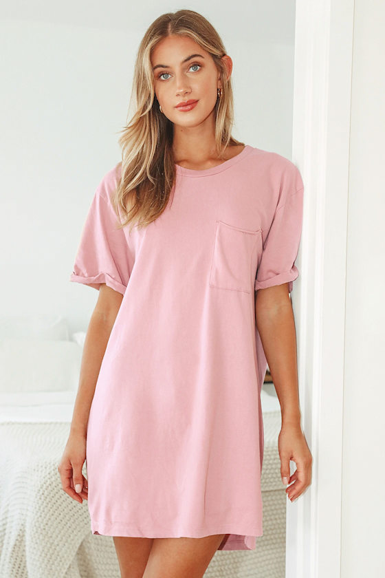 Style Supply Washed Blush Oversized T-Shirt Dress 7