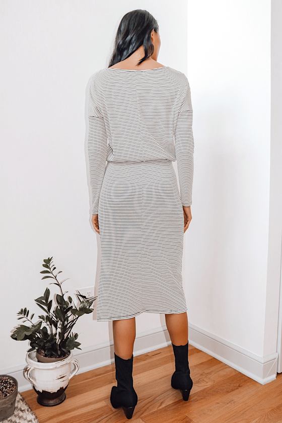 Love of Classics Black and White Striped Long Sleeve Midi Dress 7