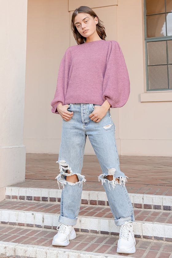 Don't Stop Now Lilac Knit Balloon Sleeve Sweater 5