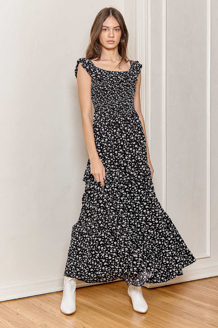 Navy Blue Floral Maxi - Smocked Maxi Dress - Ruffled Maxi Dress - Lulus