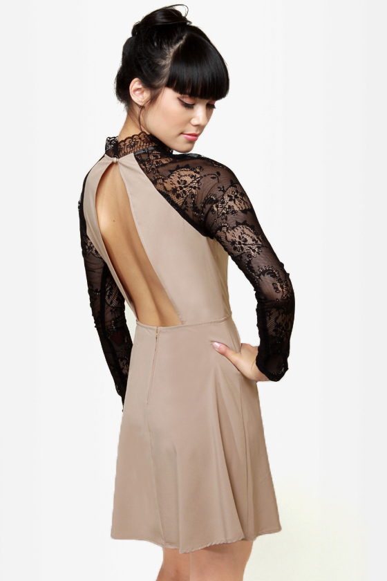 Strike of Midnight Beige Lace Dress