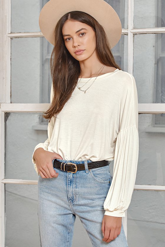 White Bodysuit Balloon Sleeve Top Long Sleeve Bodysuit Lulus