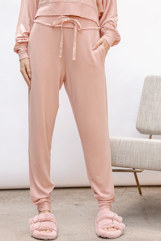 Hit the Snooze Blush Pink Raw Edge Drawstring Joggers 7