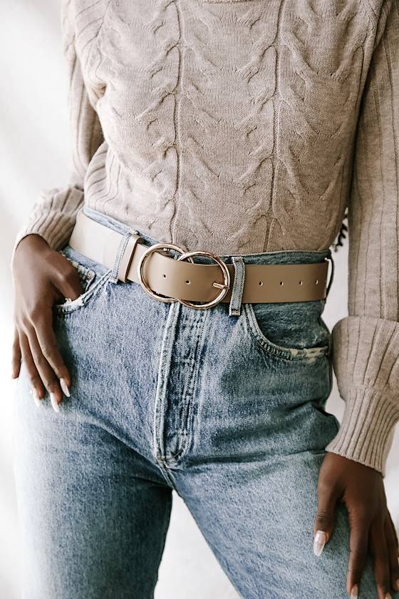 Double Oh Heaven Taupe Double Buckle Belt 1