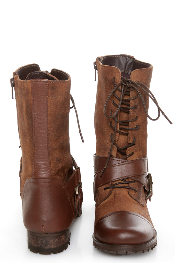 Naughty Monkey Stomper Tan Lace-Up Cap-Toe Combat Boots