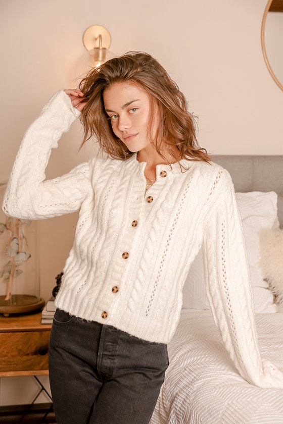 Ivory Button-Up Sweater - White Cardigan - Cropped Sweater - Lulus