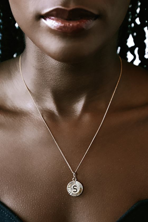 Bracha Gold Initial Medallion 14KT Gold Necklace "S" Necklace Lulus