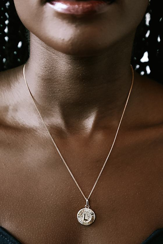 Bracha Gold Initial Medallion 14KT Gold Necklace "L" Necklace Lulus