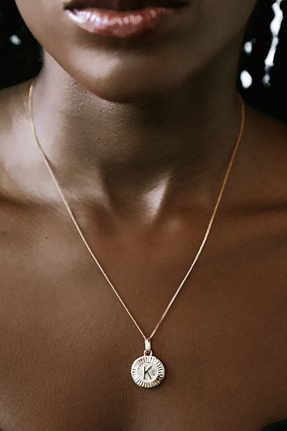 More Than Anything "K" 14KT Gold Initial Medallion Necklace 1
