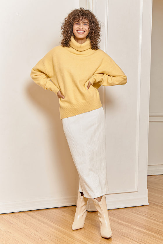 Warm Me Up Heather Yellow Oversized Turtleneck Sweater 2