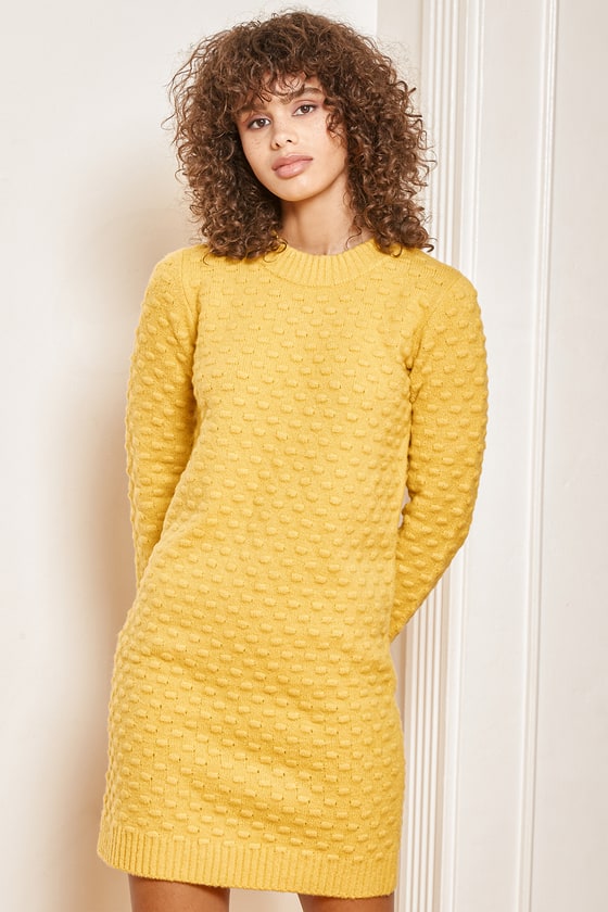 Mustard Mini Dress - Mini Sweater Dress - Bubble Knit Dress - Lulus