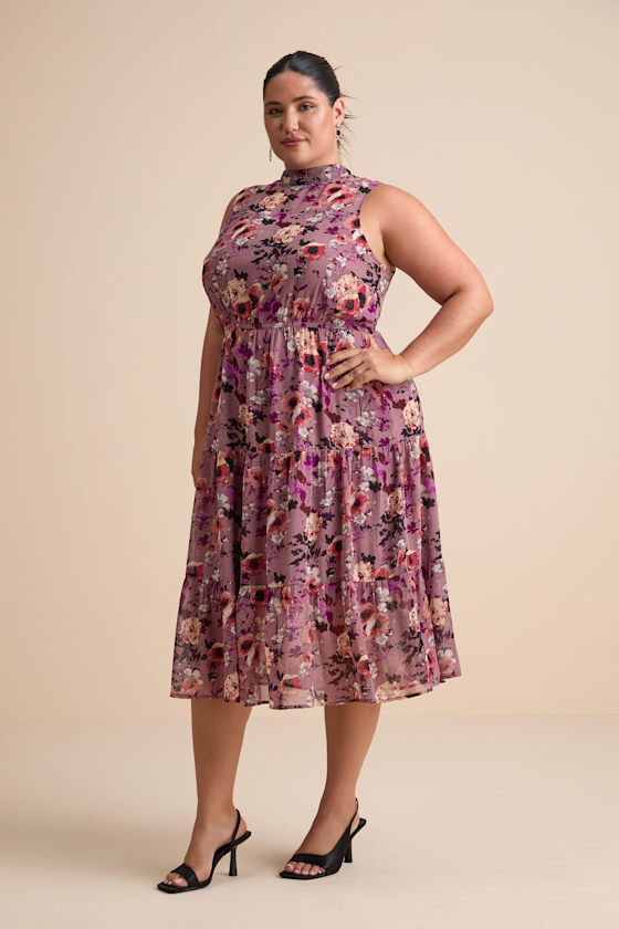 In My Dreams Mauve Floral Print Midi Dress - thumbnail 5