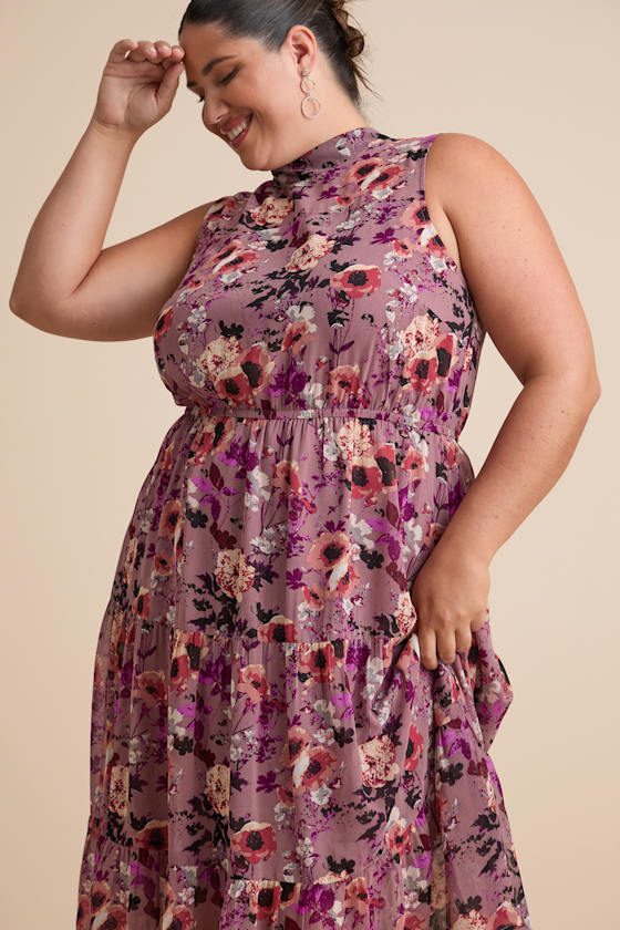 In My Dreams Mauve Floral Print Midi Dress - thumbnail 6