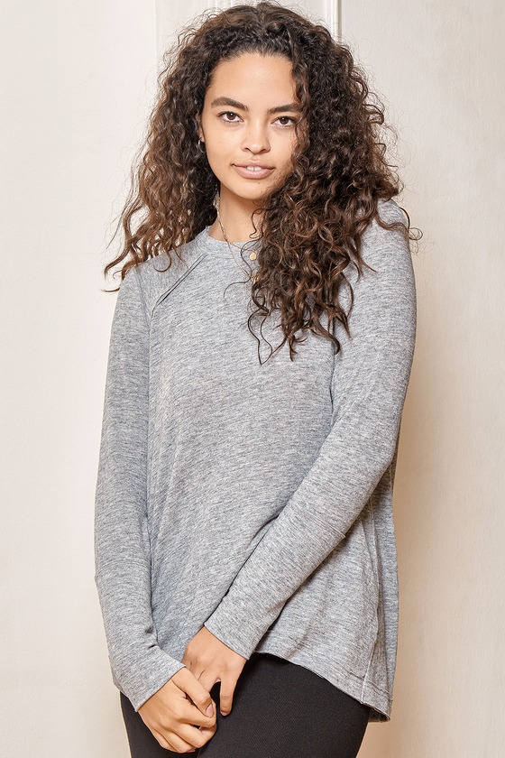 Heather Grey Top - Long Sleeve Top - High-Low Long Sleeve Top - Lulus
