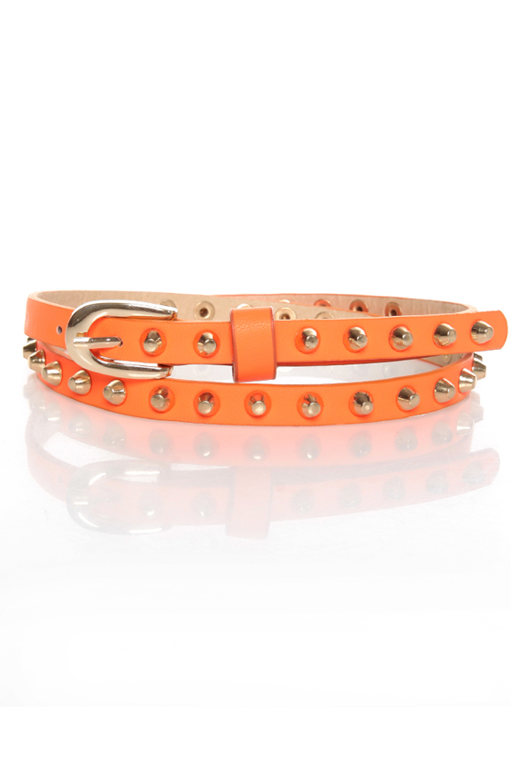 Danger Danger Studded Skinny Neon Orange Belt