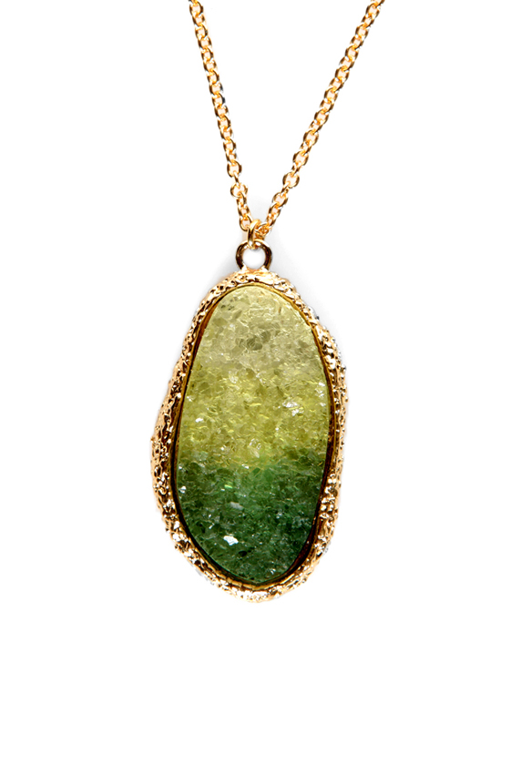Cool to the Core Green Crystal Necklace