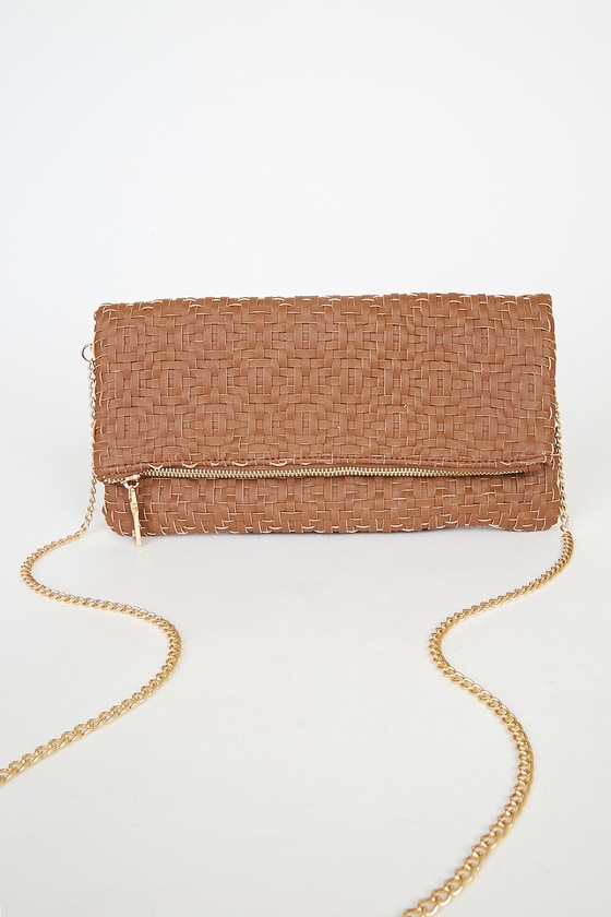 Tan Fold-Over Clutch - Woven Clutch - Faux Leather Clutch - Lulus