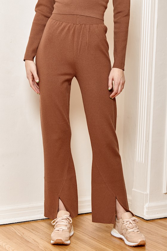 High Waisted Lounge Pants - Sweater Pants - Brown Wide Leg Pants - Lulus