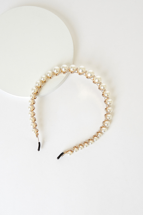 Belle of the Ball Gold Rhinestone and Pearl Headband 1
