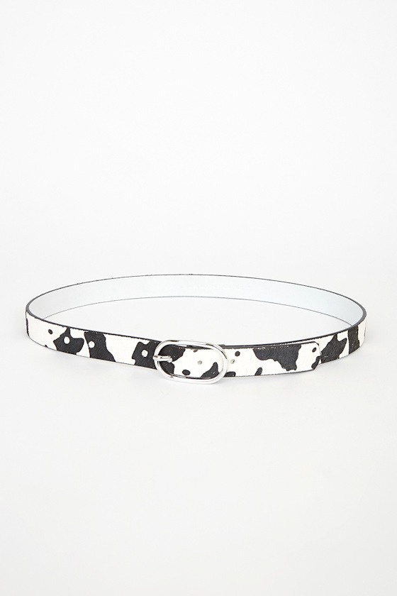 Starting the Trend Black and White Cow Print Leather Belt 3