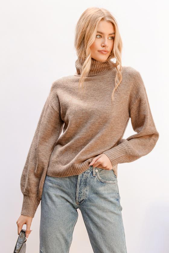 Cozy Beige Sweater - Heather Beige Sweater - Turtleneck Sweater - Lulus