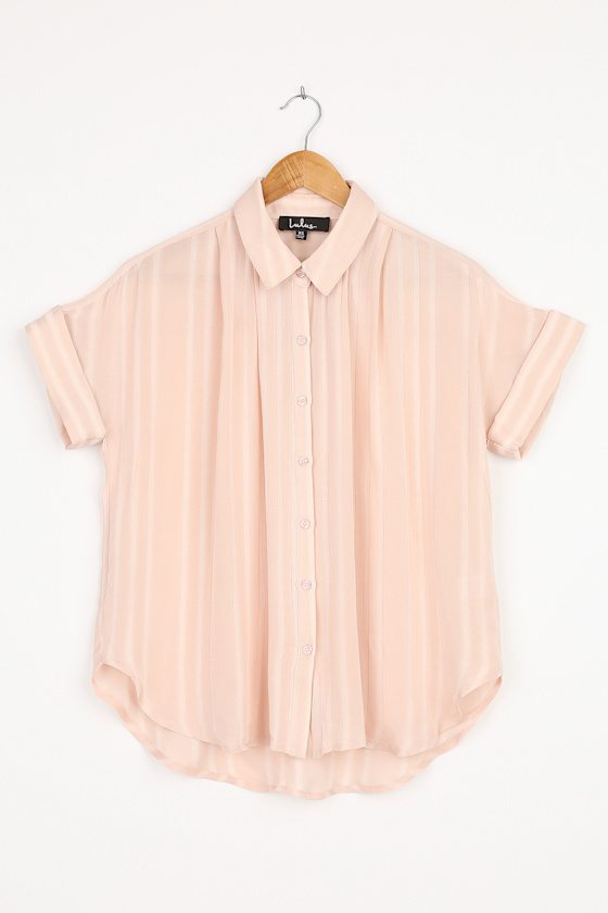 Lulus Everlee Light Pink Striped Button-up Top In Light Pink