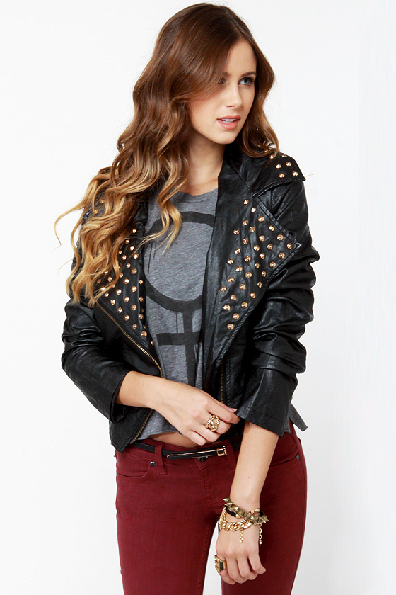 Moto Maven Studded Black Vegan Leather Jacket