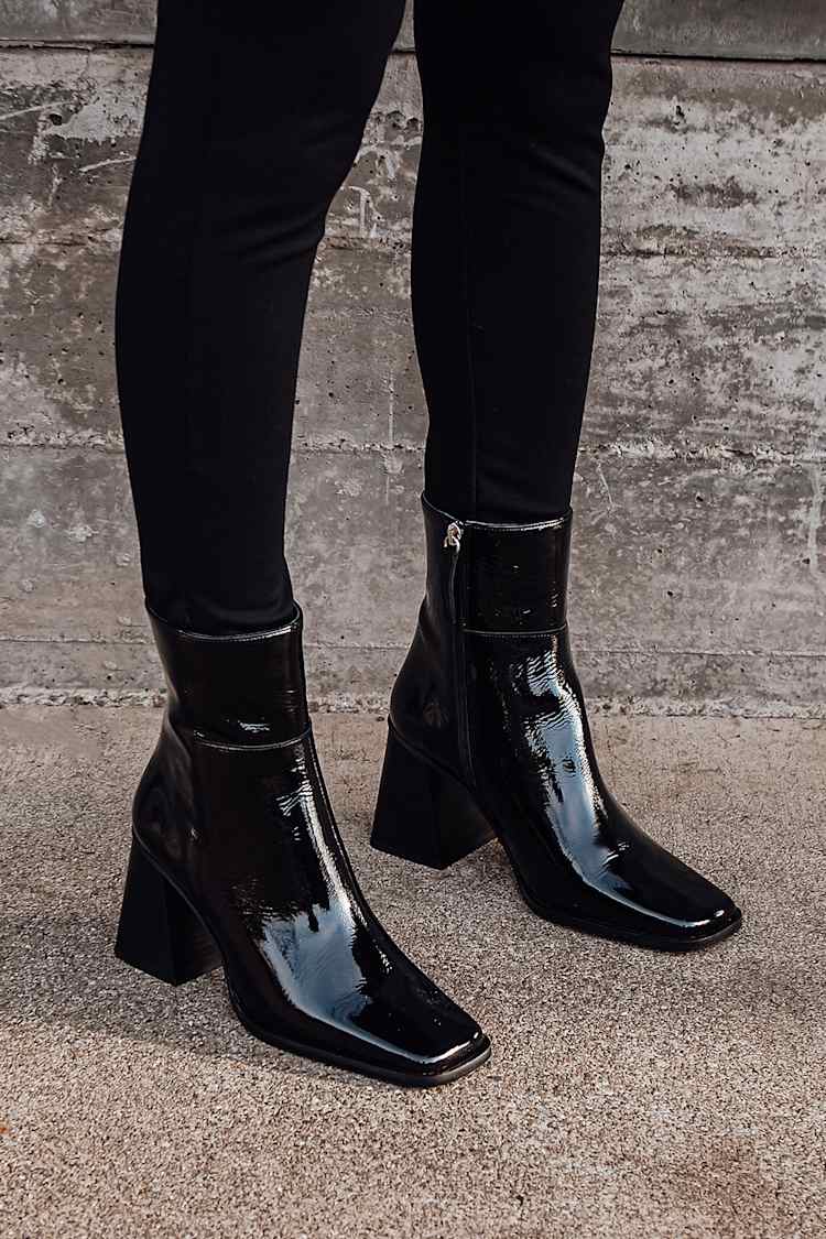 patent boots outfit