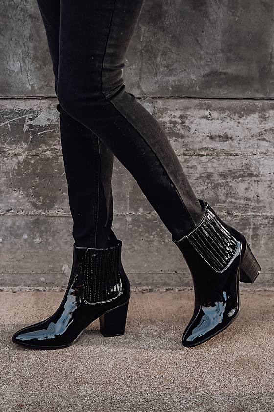 black high heel mid calf boots
