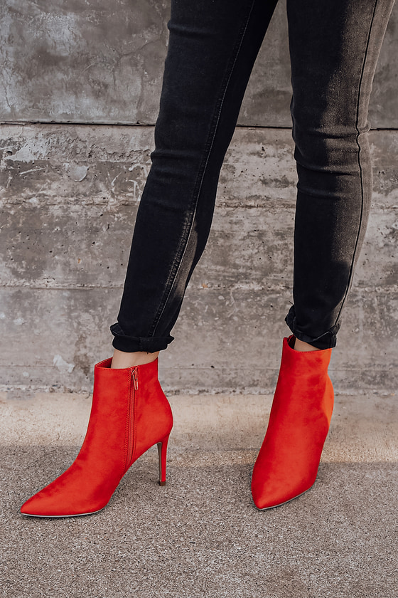 Buy Rag & Co Ankle-Length Stiletto Boots with Zip-Closure | Red Color Women  | AJIO LUXE