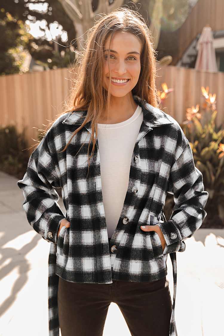 Cute Plaid Jacket - Belted Jacket - Single Breasted Jacket - Lulus