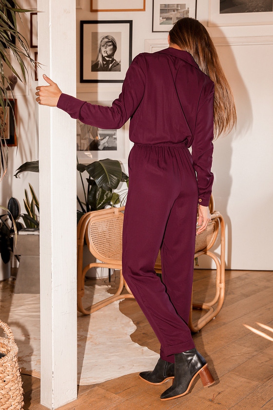 Purple long sleeve jumpsuit outlet