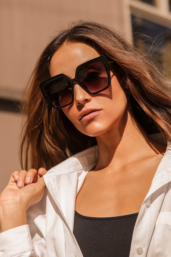 Black Sunglasses - Oversized Sunnies - Square Sunglasses - Lulus