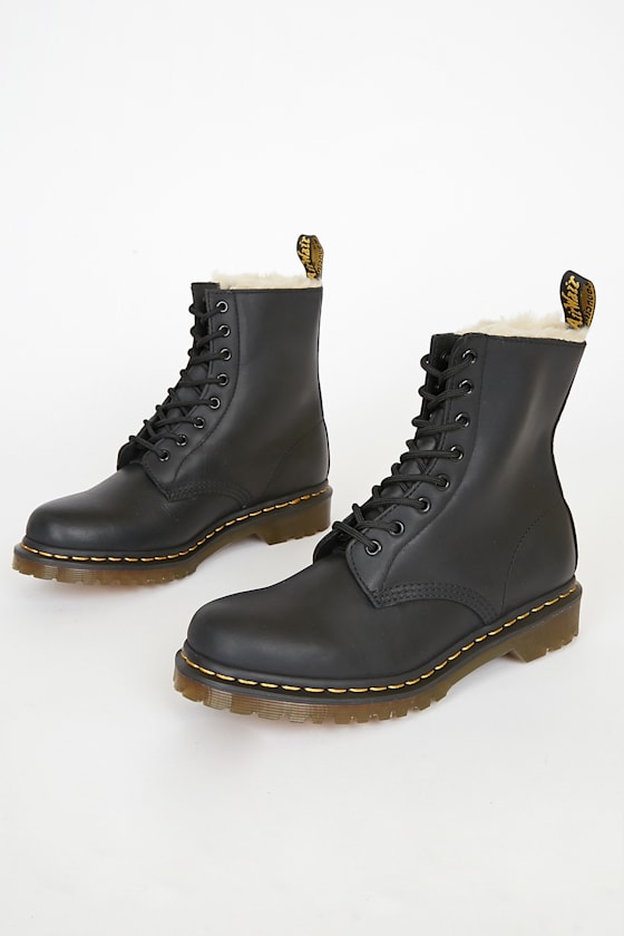 1460 Serena Black Burnished Leather Lace-Up Platform Boots 1