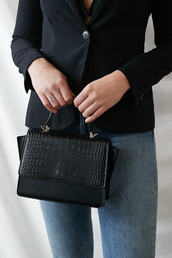 Super very large French Black crocodile skin handbag - Ruby Lane