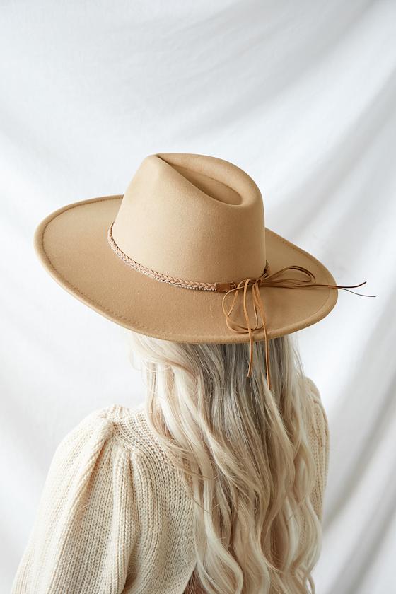 Tan Fedora Hat Braided Band Hat Wide Brim Hat Lulus