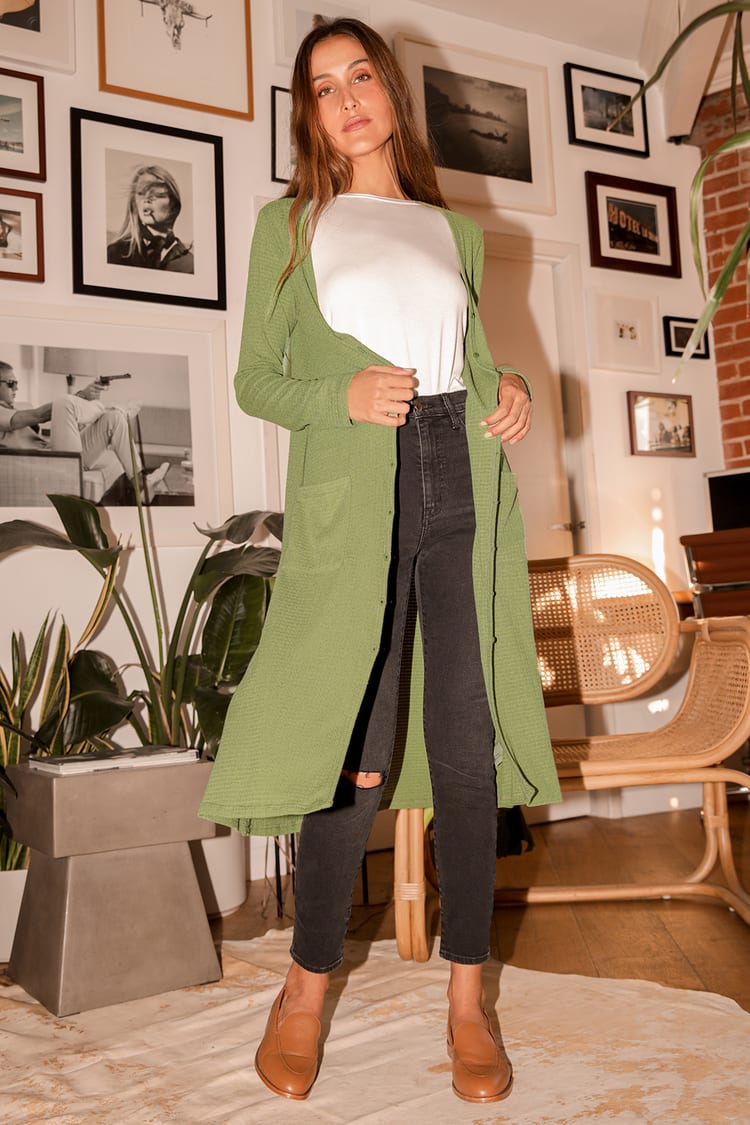 long green cardigan sweater