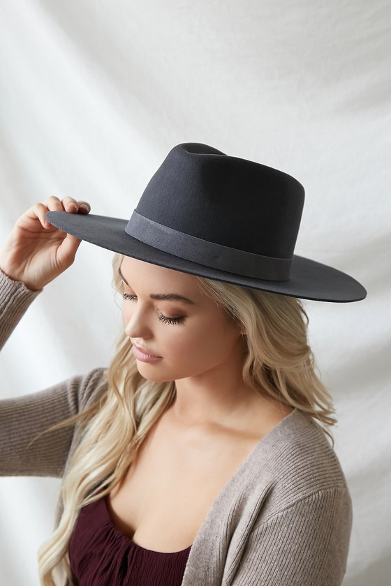 Wyeth River Hat - Charcoal Grey Wool Hat - Wide-Brim Fedora Hat - Lulus