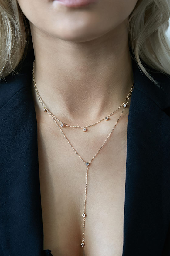 Halo, It's Me Gold Rhinestone Layered Drop Necklace 1